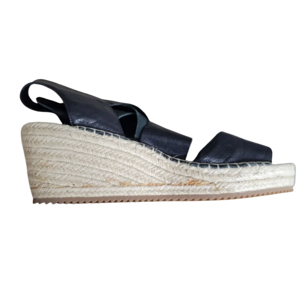 Eileen‎ Fisher Willow Tumbled Leather Wedge Espadrille Black